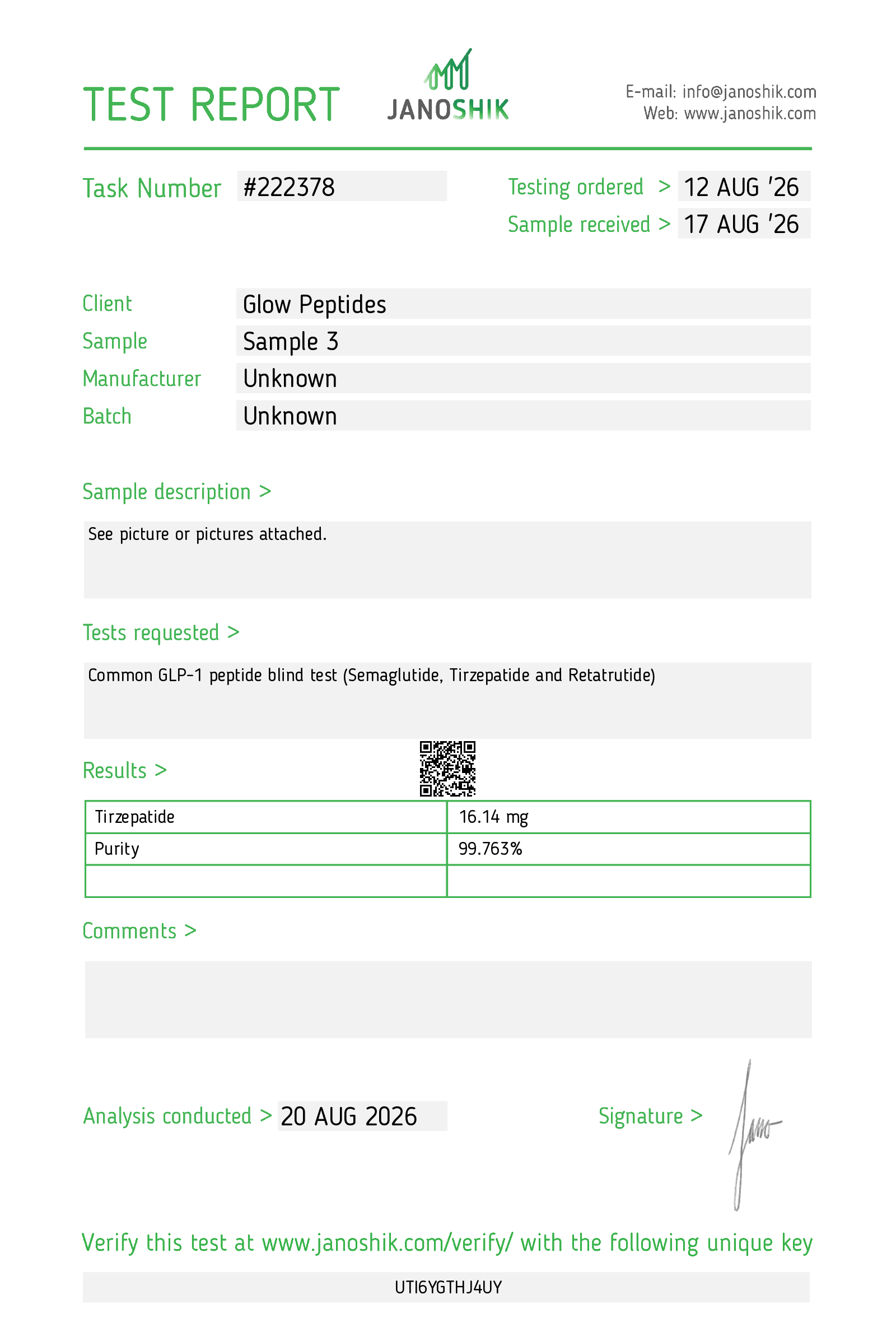 Selank 10MG lab Test Janoshik